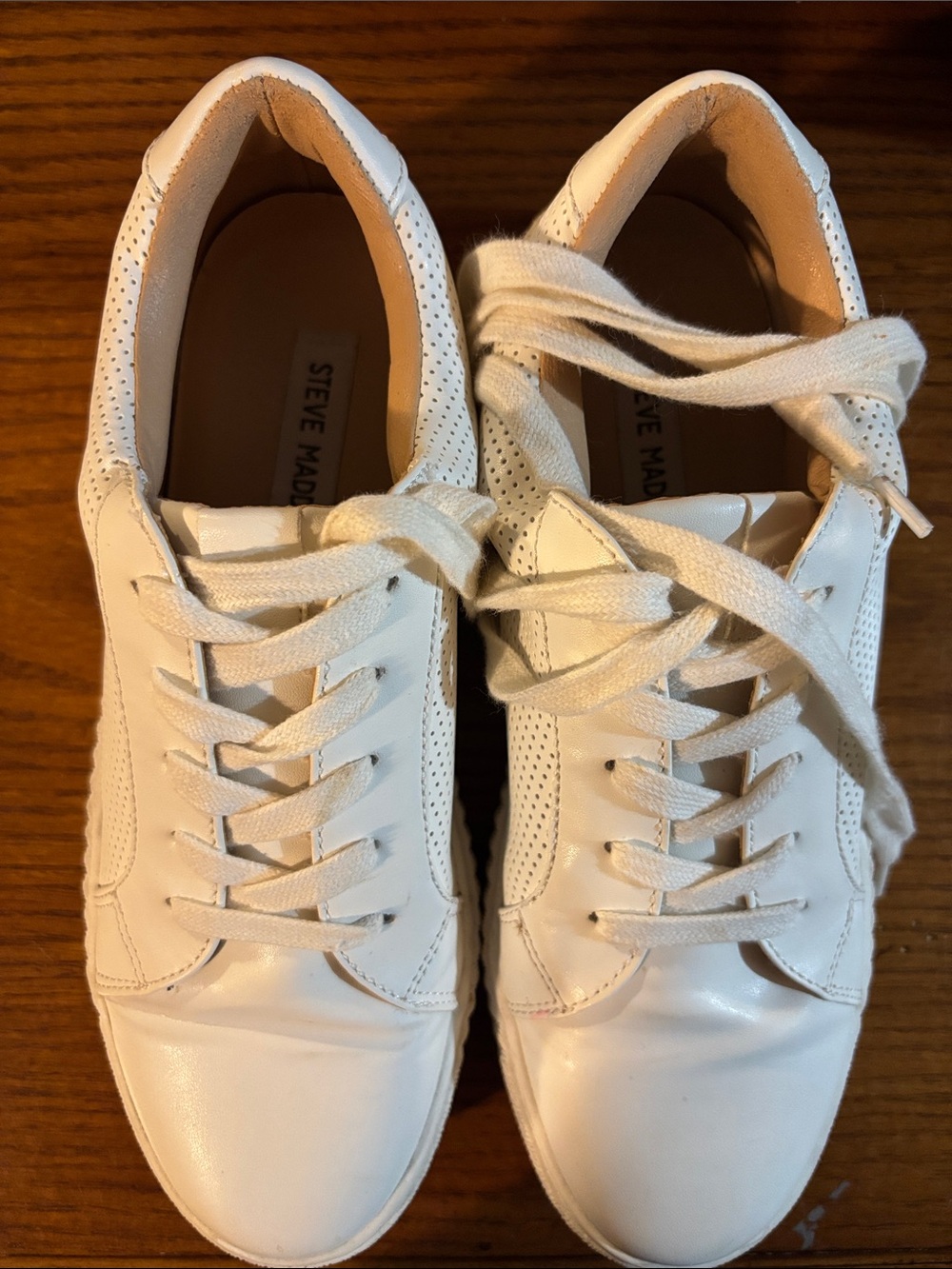 Steve Madden White Leather Perforated Lace-Up Sneakers